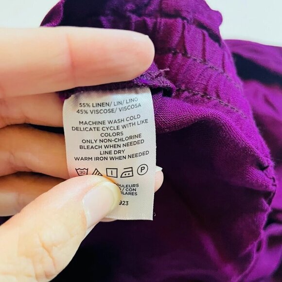 NWT Ann Taylor LOFT Linen TALL LONG Trouser Pant Paperbag Wide Leg Purple Travel - Picture 9 of 9